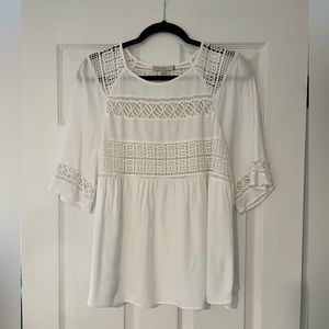 Pale Sky white rayon lined blouse with lace fetal size L